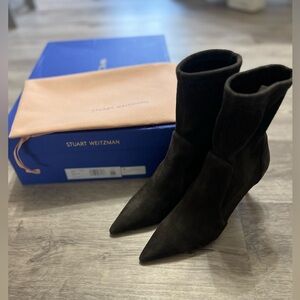 Stuart Weitzman - Stuart 85 Stretch Suede Ankle Boots, Slate Gray - Size 5B